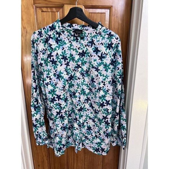 NWT Talbots Floral Lightweight Button Up Green Blue Blouse XL Office Dressy - Picture 1 of 8